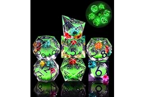 SIQUK 7 Pezzi Dadi Poliedrici Set Dadi da Gioco Luminosi Dadi Nucleo Liquido DND Dadi in Resina D4 D6 D8 D10 D12 D20 D% per DND RPG MTG