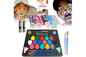 MONODEAL maquillage enfant, Halloween Peinture Visage Corps Kit 16 Couleurs ,Palette de Maquillage pour Enfants,maquillage enfant kermesse Carnaval Fête Halloween Pâques