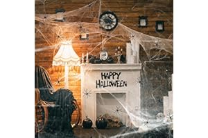 YORFULL Halloween Spider Web 200g with 30pcs Fake Plastic Spiders,Halloween Decorations for Indoor Outdoor Stretchable White Cobwebs Window Decorations
