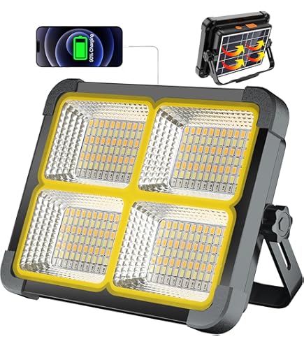 Led-spot, oplaadbaar, 100 W, 10.000 lm, werklicht, draagbaar, met zonnepaneel, 16500 mAh, USB, oplaadbaar, voor camping, bouwplaats, garage, werkplaats