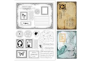 ‎GLOBLELAND GLOBLELAND Vintage-Stempel und Postkarten-Stempel für DIY Scrapbooking Dekoration Umschläge Text Schmetterlinge Flugzeuge Blumen transparente Silikonstempel für die Herstellung von Karten Fotoalben
