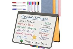 MANDA Lavagna Bianca Portatile Magnetica – Lavagna Reutilizzabile con 8 Pennarelli Magnetici, 3 Pennarelli a Doppia Punta e Cancellino – Ideale per Bambini, Casa e Ufficio | Arancione | A5