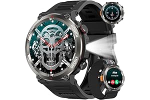 BAOLUBAO Military Smart Watch for Men(Answer/Make Calls),Outdoor Smartwatch with 100 Days Battery/Flashlight/Compass/Heart Rate/SpO2/Sleep Monitor/2 Straps, Rugged Fitness Watch for iPhone/Android Phones