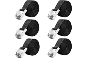 LUZOON Pasy mocujące 6 sztuk – 2,5 m, pasy mocujące z grzechotką, obciążenie do 250 kg (6 sztuk, czarne – 2,5 m x 25 mm)