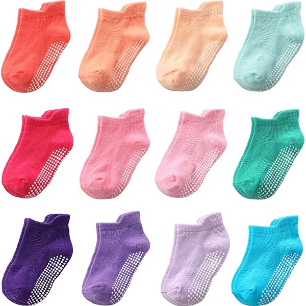Delgent 8 Paar Antislip Kindersokken - Katoenen Babysokken Effen Kleuren Jongens & Meisjes