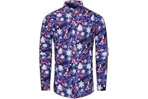 fohemr Herren Christmas Shirt Weihnachtshemd Button-Down Langarm Freizeithemd Slim Fit Hemd Weihnachtsmann Muster