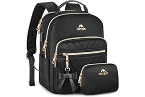 MATEIN Women Backpack, Water Resistant Fashion Ladies Small Backpack with USB Charging Port, Lightweight Travel Rucksack for Women with Bow Charm, Lady Girls Gifts for Work School, 2pcs Sets, Black
