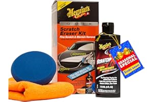 Meguiar's Quik zestaw do usuwania zadrapań samochodowych, który usuwa niedoskonałości, zawiera Meguiar's ScratchX, podkładka montowana na wiertarce, ręcznik z mikrofibry