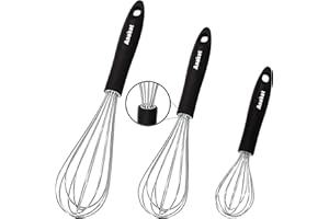 Anaeat Küchen-Schneebesen aus Edelstahl, 3er-Set - Ballon-Schneebesen mit Starken Soliden Griffen zum Kochen, Backen, Mixen und Rühren (3 Größen)
