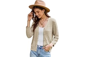 GRACE KARIN Women's Summer Cropped Cardigan 3/4 Sleeves V Neck Knitted Button Down Boleros Shrug