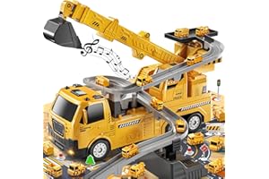 TEMI Bagger Spielzeug für Kinder 3 4 5 6 7 8 Jahre Alt, Bagger Fahrzeug mit Rennbahn, Baustellenfahrzeug für Jungen 3-8 Jahre Alt, Autospiezeug Geburtstagsgeschenk für Kinder