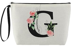 Blisswave Neceser Mujer, Neceser Maquillaje Personalizado con Nombre de la A a la Z, Cremallera Metálica, Diseño De Impresión Exquisito, Forrado, Regalos Personalizados (Beige)