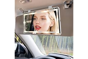 Feisate Car Vanity Mirror with Rechargeable Led Lights- 3 Light Modes & Dimmable Touch Screen- Sun Visor Vanity Mirror for Truck- Girly Passenger Side Car Accessories for Women & Girl Interior- White