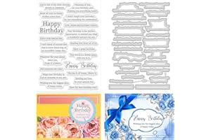 ORIGACH Birthday Sentiments Clear Stamps and Dies Set for Card Making Happy Birthday Silicone Stamps Cutting Dies for DIY Scrapbooking Album Decorative