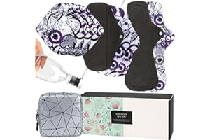 Joollurm 10 Pack Reusable Sanitary Pads Value Bundle, Washable Sanitary Pads with Bamboo Charcoal Absorbency Layer, 2 Plus Size (40cm) + 3 Medium+ 3 Small+ 1 Travel Bag+ 1 Butt Shower