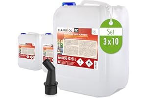 HÖFER CHEMIE Bioéthanol 100% FLAMBIOL 3 x 10 L- Combustible Liquide Dénaturé pour Cheminée et Foyer à l'éthanol - Usage Intérieur - Combustion Propre et Quasi Inodore