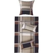 Erwin Müller Flanell-Bettwäsche Karo – Braun-anthrazit, 100% Baumwolle, Größe 155x220 Cm + 40x80 Cm