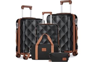 Sea choice Luggage Set 5 Piece Rigid Travel Suitcases 8 Wheels Trolley Case 55/65/76 with Ryanair Cabin Bag 40x20x25 ABS Suitcase Hard Shell with TSA Lock