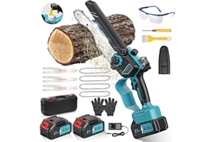 VIRTUDRILL Mini Kettensäge mit Akku, Akku Kettensäge 8000mAh Bürstenlose, 6'' Mini Kettensäge mit Automatischer Öler, Multi-Zubehör, Handkettensäge Akku Säge mit Sicherheitsschloss für Holzschneidenz DIY Garten