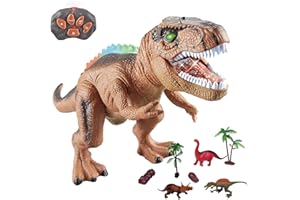 WISHTIME Pilot zdalnego sterowania dinozaur elektryczna zabawka dla dzieci RC zwierzęta zabawki LED świecący dinozaur chodzenie i ryk realistyczne T-Rex robot zabawki dla małych dzieci chłopców