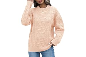PASUDA Jerseys Mujer Cuello Redondo Manga Larga en Punto Trenzado con Ochos Jerséis Invierno Otoño Casual Grande Sólido Suéter