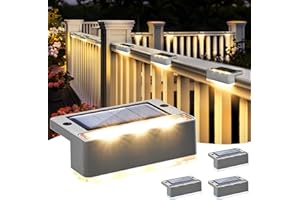 Solpex Juego de 4 lámparas solares para exteriores, luz blanca cálida, luces solares impermeables, iluminación LED para escaleras exteriores, escalones, vallas, jardín, patio, patio, canalón