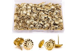 BOHORAY 600 Pcs Upholstery Tacks, Upholstery Nails Furniture Decorative Tacks Nail Push Pins, Antique Bronze Decorative Thumb Tacks for DIY Furniture Decoration Tack Accessories Vintage Sofa (Gold)