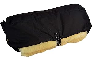Naturasan Lammfell Handwärmer, warmer Kinderwagen Muff mit echt Lammfell Innenfutter, Muff, Kiwa, Buggy, Jogger, Radanhänger, warme Hände ohne Handschuhe, HW-02 (Schwarz)
