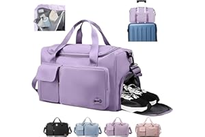 CARRY FITNESS CarryFitness® Sports Gym Bag Duffle Bag with Shoes Compartment, Waterproof Weekend Bags for Women and Men, Hand Luggage Bag, Lightweight Holdall Hospital Overnight Bag - Purple 37L