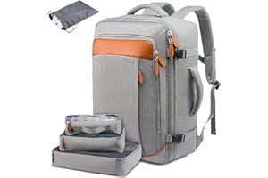 LOVEVOOK Sac à Dos Voyage Cabine Avion Expansible, Sacs à Dos pour Ordinateur portable 15.6,17 Pouces Imperméable, Femme Bagage Cabine pour Voyage Travail Entreprise, Gris