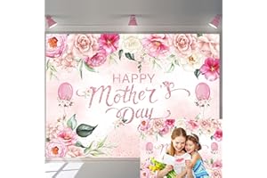 BUTEN Happy Mother's Day Party Backdrop 7X5FT I Love Mom Photography Background Pink Flower Women Queen's Day Thanks Mama Banner Photo Background