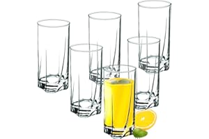 KADAX Vasos Altos de Vidrio Transparente de 380ml, Set de Cristalería de Diseño Elegante para Bebidas Frías y Cócteles, Aptos para Lavavajillas (Juego de 6)