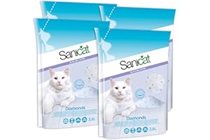 Sanicat - Lettiera assorbente con perle in gel di silice - Senza profumo | Granuli fini e soffici con elevata assorbenza e controllo degli odori | Capacità 4 x 3,8 L