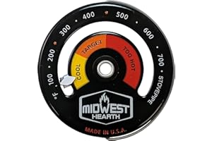 Midwest Hearth Wood Stove Thermometer - Magnetic Chimney Pipe Meter