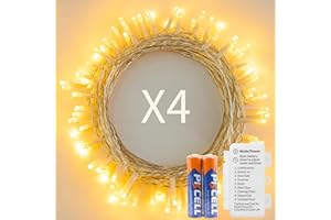 KooPower 4 pack 50 LEDs Fairy Lights with Timer and Batteries, Waterproof for Garden and Patio Decor Outdoor Battery Powered 2*AA battery case