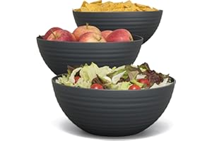 Hausfelder Schüssel Set 3 x 3,3 Liter, Salatschüssel groß, Schüsseln für Chips, Süßigkeiten, Snack Schalen, Servierschüssel aus Kunststoff, Melamin-frei, Servierschale in Anthrazit Schwarz