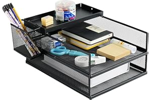 ZNMYDMT Stapelbare Briefablage mit 3 Ebenen, Büro-Schreibtisch, Papier-Organizer, Aktenablagen, Schreibtischhalter für Papierbriefzubehör, mit Stifthalter