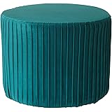 MONTEMAGGI Pouf Velluto Poggiapiedi Grande a Coste Blu Petrolio Glam 39X39X30cm