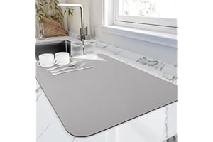 HotLive Dish Drying Mat for Kitchen Counter, Heat Resistant Drainer Mats with Non-slip Rubber Backed, Hide Stain Kitchen Super Absorbent Draining Mat, Easy to Clean Dish Rack Pad, Grey 18"x32"
