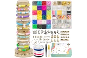 Baseola perlen für armbänder, Tonperlen mit Ständer 7200 Stück perlen set 24 farben armbänder selber machen, heishi perlen, 14 set A-Z buchstabenperlen