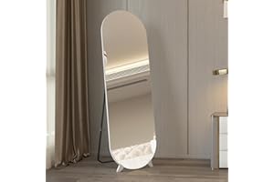LVSOMT Espejo de cuerpo entero ovalado, 160 x 50 cm, espejo de pared, ovalado, de pie, grande, espejo de pie, espejo de pared, sin marco, moderno, para dormitorio, salón, pasillo, blanco
