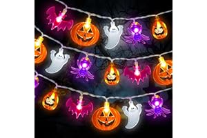 CHMMY Guirnalda de Luces para Decoración, 3M 20 LED Cadena de luces con Colgante de Murciélago Fantasma de Calabaza para Halloween Fiesta de Jardín Interiores y Exteriores