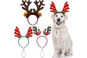 ANECO Lot de 3 Serre-têtes de Noël pour Chien avec Bois de Renne de Noël