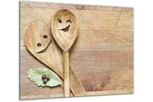 TMK ARTDEKO TMK - Copri piano cottura induzione 60x52 cm copertura per piano cottura in vetroceramica 1 pezzi universale per piastre di cottura paraspruzzi tagliere in vetro temprato come decorazione Legno