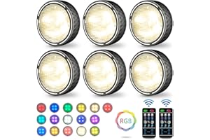 Laliled Schrankleuchte mit Fernbedienung, 6 Stück Unterbauleuchten mit 12 LED, 16 Farben RGB 3 Farbtemperatur&Helligkeitsstufen, Kabellos Unterbauleuchte mit Timer, für Kleiderschrank Küche, Schwarz