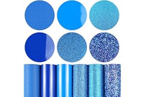 6 Pieces/Set 8x12 Inch (21cm x 30cm) A4 Bundle Leather Sheets Mixed Blue Series Sparkle Fine Chunky Glitter Patent Litchi Faux Leather Fabric for Bow Earring Making DIY Craft