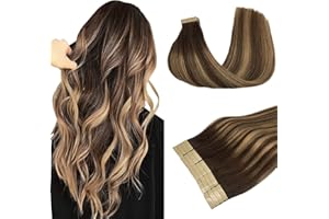 DOORES Extension Capelli Veri Biadesivo, Balayage Marrone Cioccolato a Biondo Caramello 55cm 22 pollice 50g 20pcs,Capelli Lisci Remi Tape in Hair Extensions