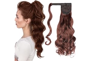 Cybelleza Clip Pelo Coleta Postiza Hair Extensiones Ponytail Wrap Around Hair Extension de Cabello Natual Rizadas Largo Cola， Castaño oscuro