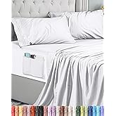 Utopia Bedding Sheet Set 4 Pieces, White, 180 x 200 cm | Fitted Sheet with Pockets, Flat Sheet and 2 Embroidered Pillowcases