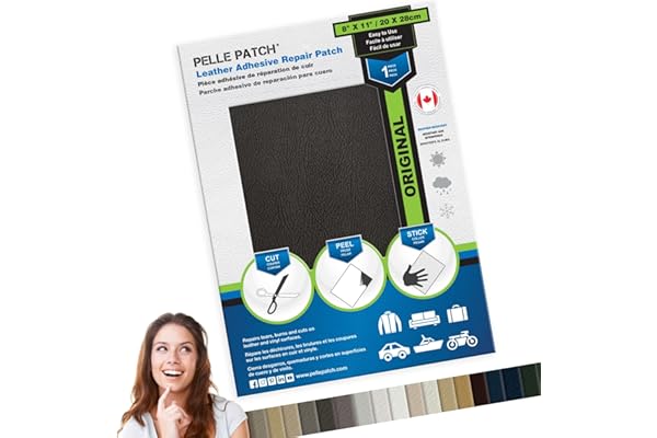Pelle Patch - Cuir Noir Reparation - Simili Cuir Autocollant Noir - 25 Couleurs Disponibles - Original 20cm x 28cm - Noir